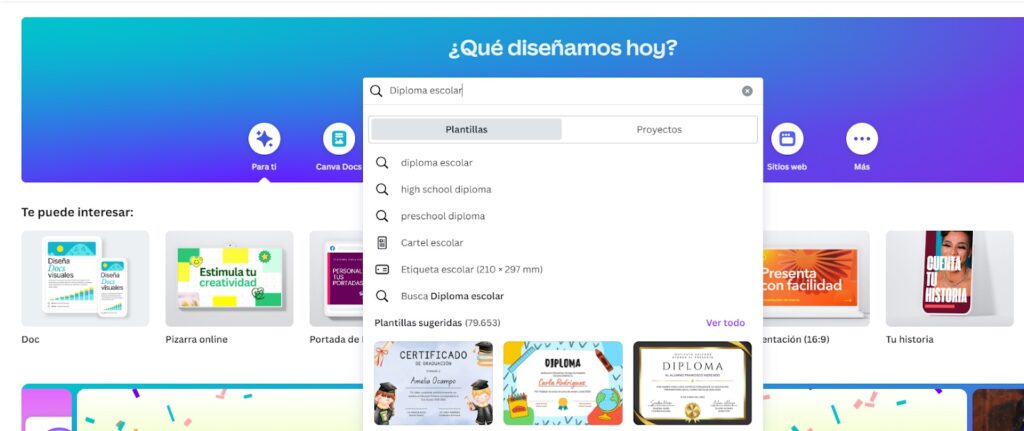 Elige una plantilla de diploma en Canva