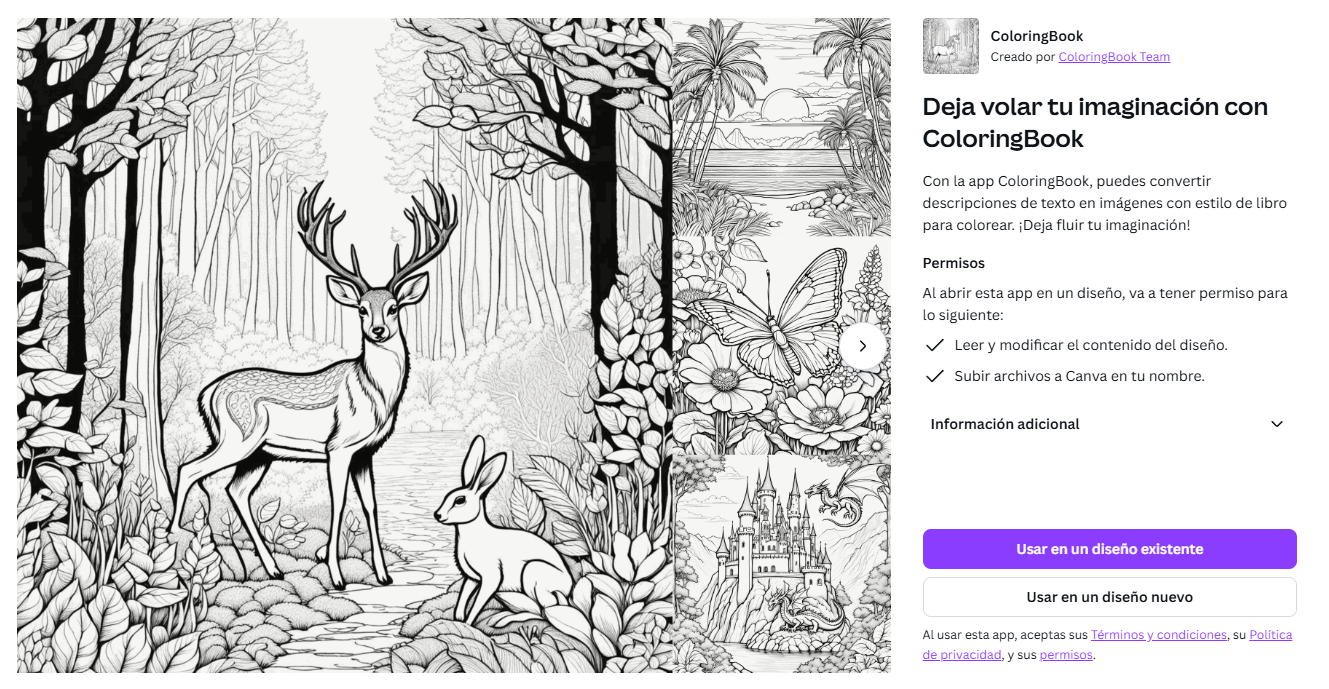 Captura de la app Coloring Book en Canva para docentes