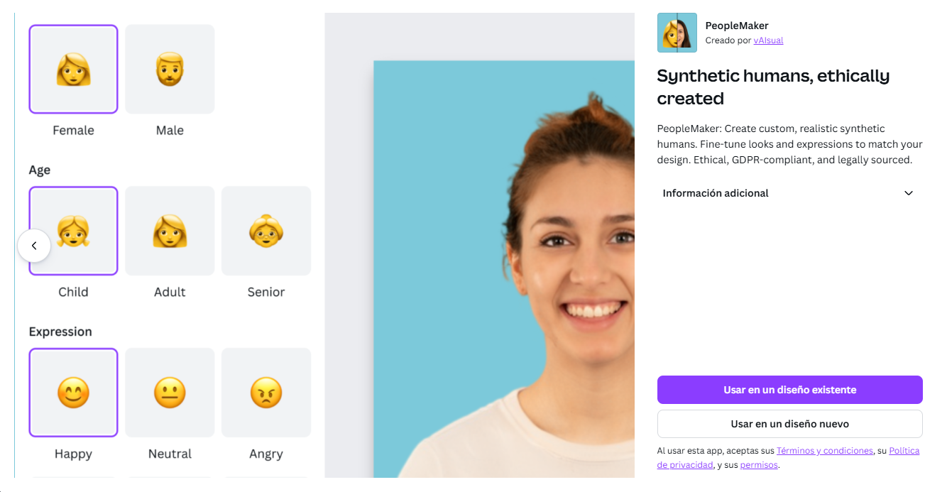 Captura de la app People Maker en Canva para docentes