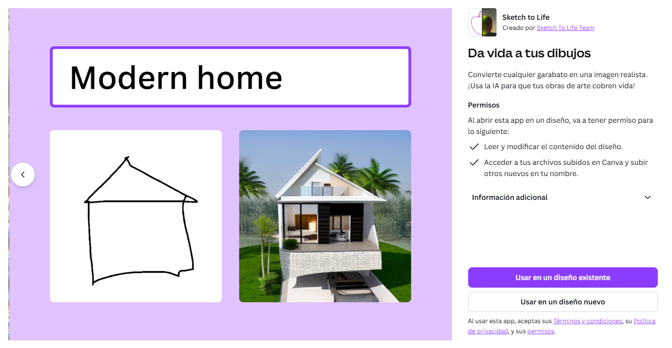 Captura de la app Sketch to Life en Canva para docentes
