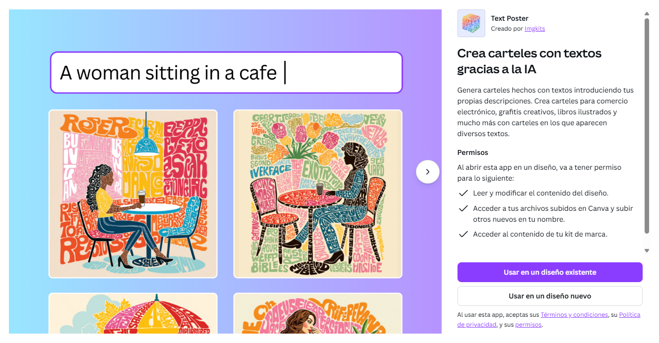 Captura de la app Text Poster en Canva para docentes
